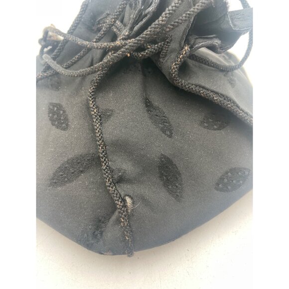 Black Drawstring Pouch Leaf Pattern Victorian Style Purse - Picture 4 of 6